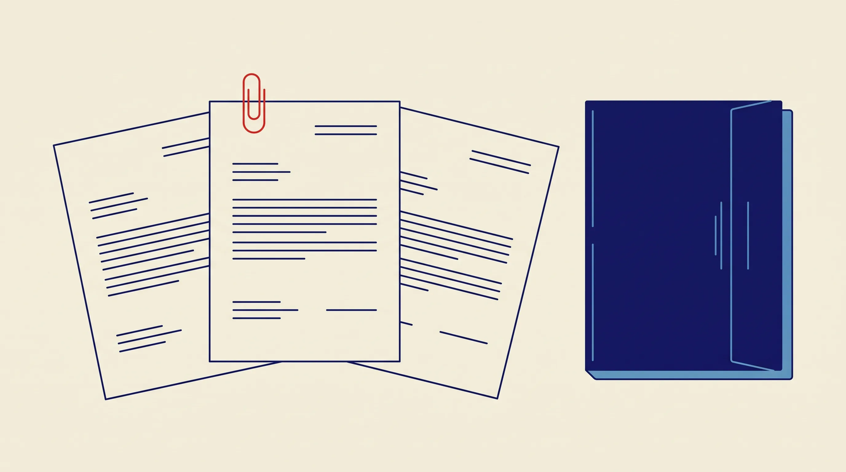 Les trois documents à préparer pour la résidence au Paraguay, réunis avec un trombone avant le dépôt du dossier