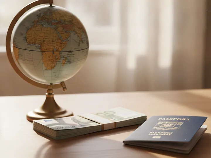 Globe, billets internationaux et passeport