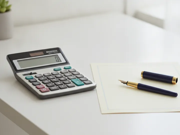 Calculatrice et document simple sur un bureau