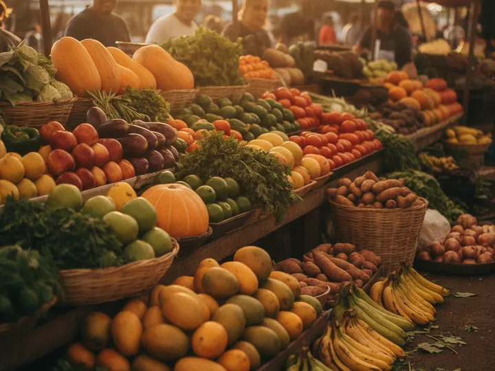 Étal de fruits et légumes au marché