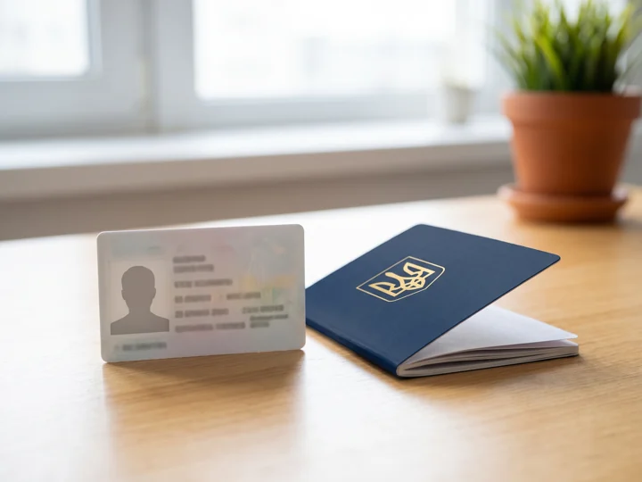 Carte d'identité et passeport sur un bureau