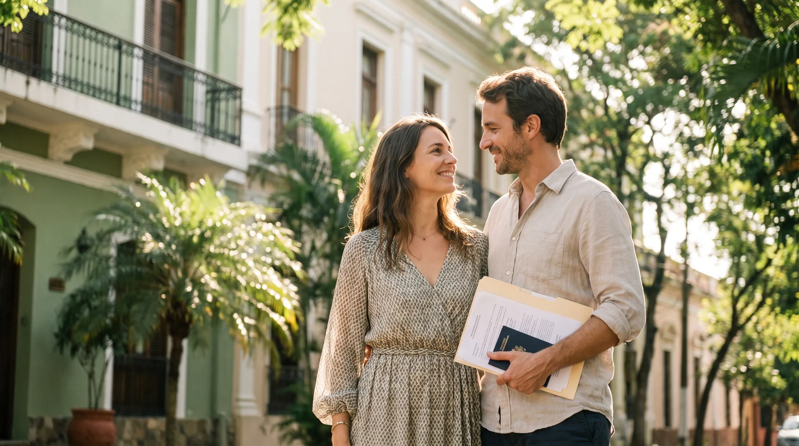 Un couple de Français avec leurs documents de résidence dans un quartier d'Asunción